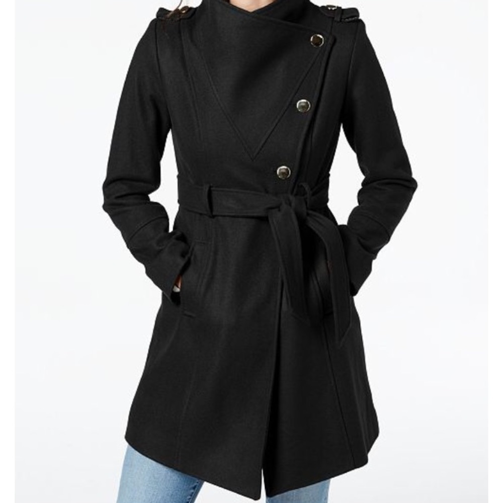 guess asymmetrical belted wool wrap coat